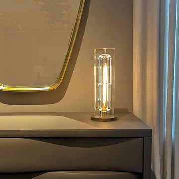 Postmodern 1-Light Crystal Table Lamp with On / Off Switch in Antique Brass